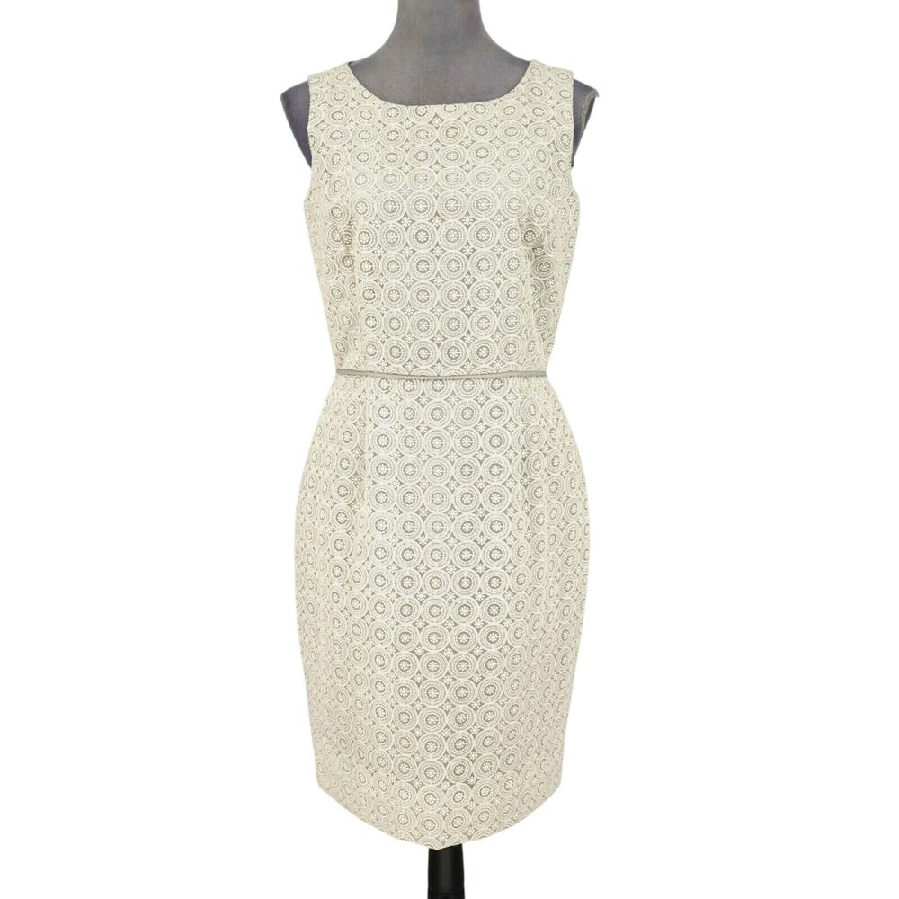 Cremieux Dress Womens 6 Gray Ivory Cotton Lace Embroidered Lined Party Wedding